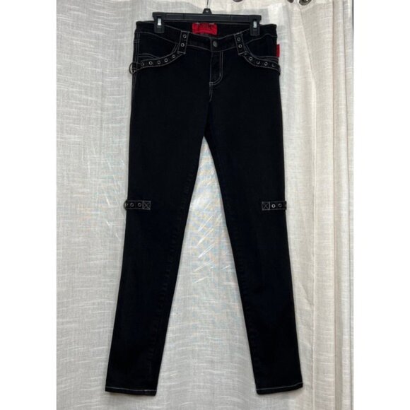 Y2K Vintage Tripp NYC Skinny Leg Pants Black Stretch D Rings Zippers Size 11/30 - Picture 2 of 13